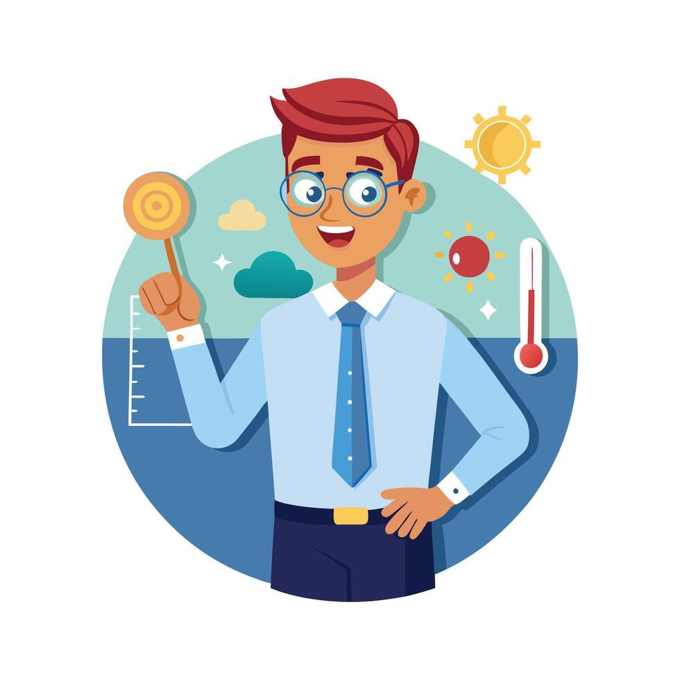 Teacher Demonstrating Temperature Concepts in Class vector