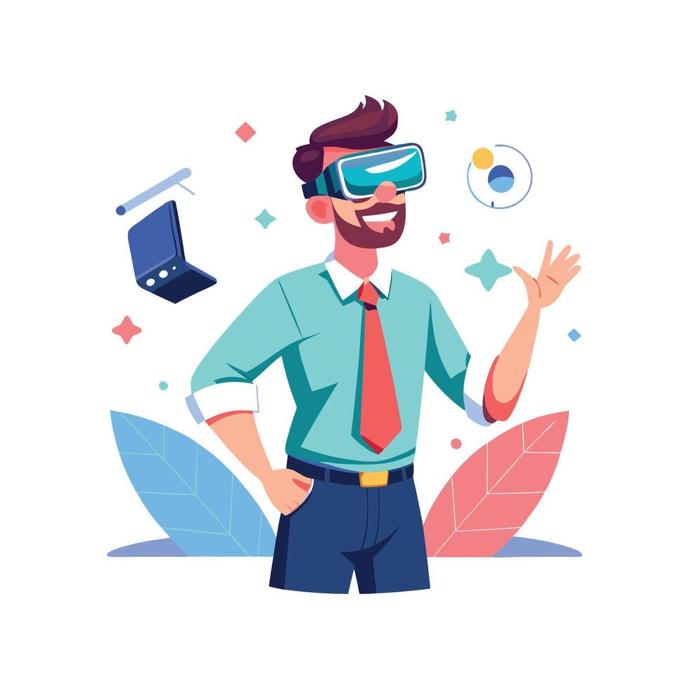 Male Educator Engaging Students with VR vector