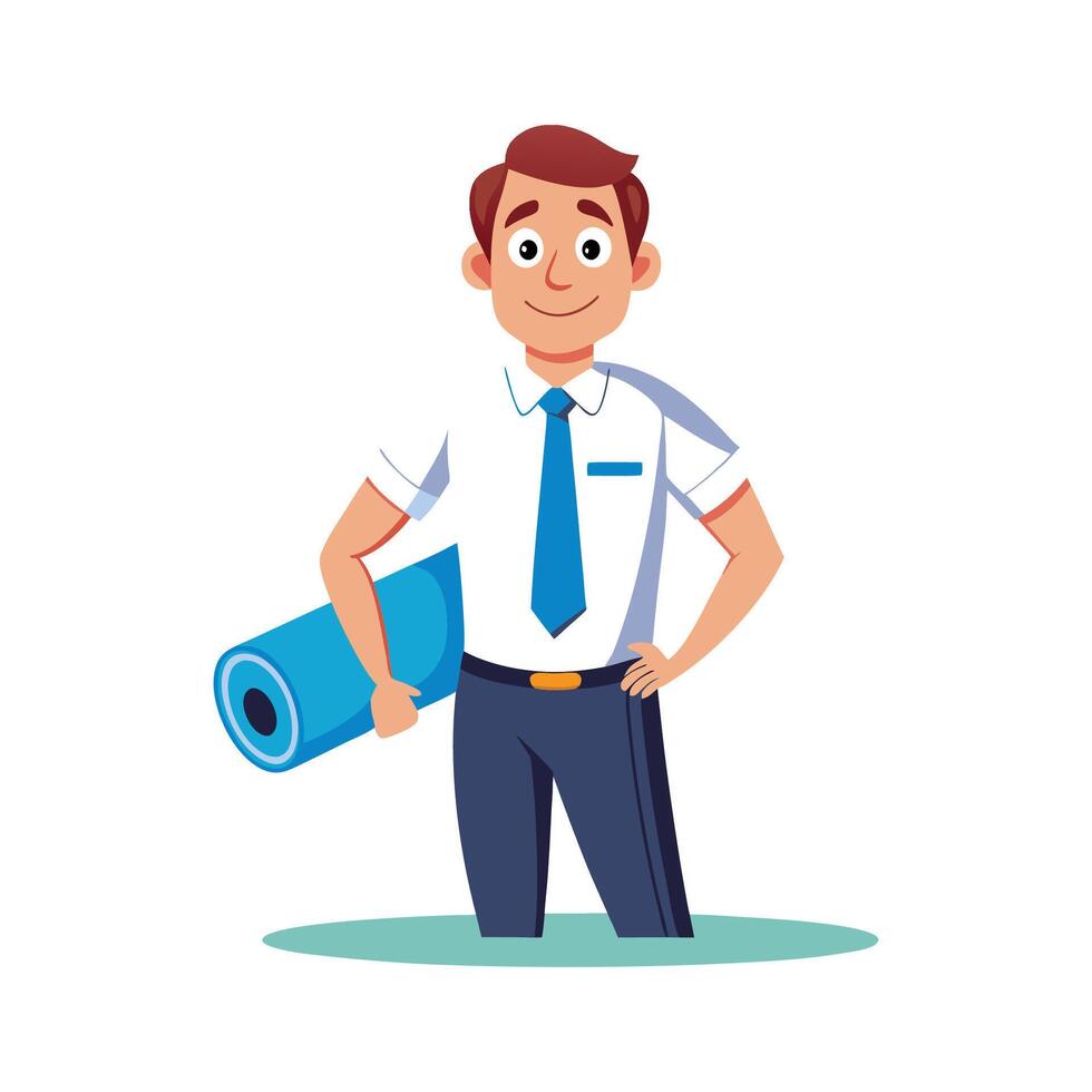 Teacher Engaging Students with Yoga Mat vector