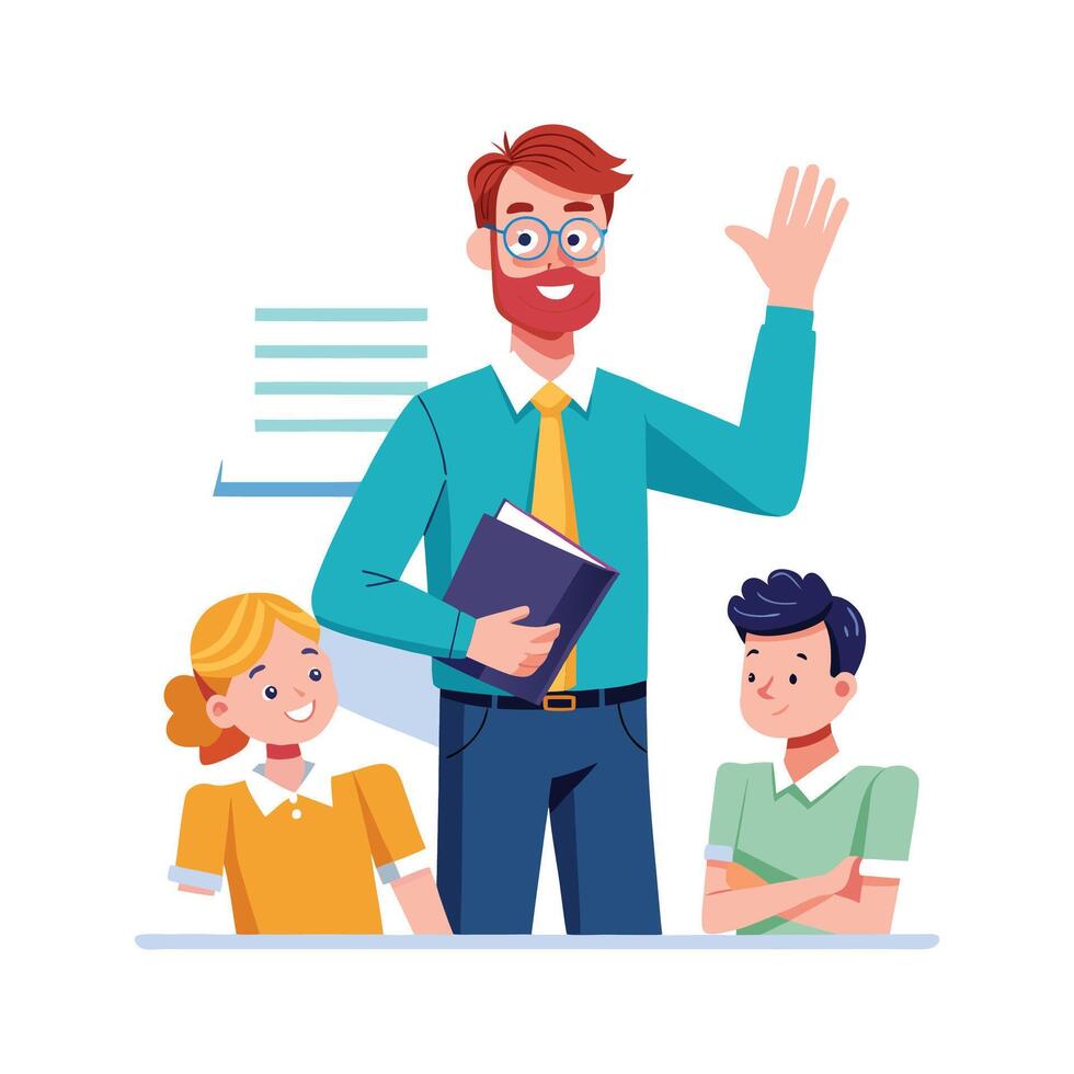 Teacher Leading Discussion with Raised Hand vector