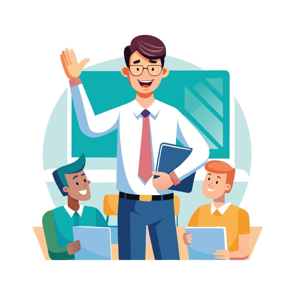 Male Teacher Leading Class Discussion vector