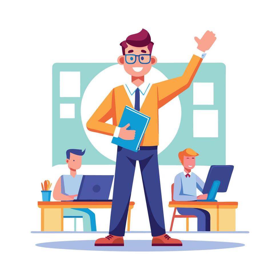 Teacher Featuring Raised Hand in Discussion vector