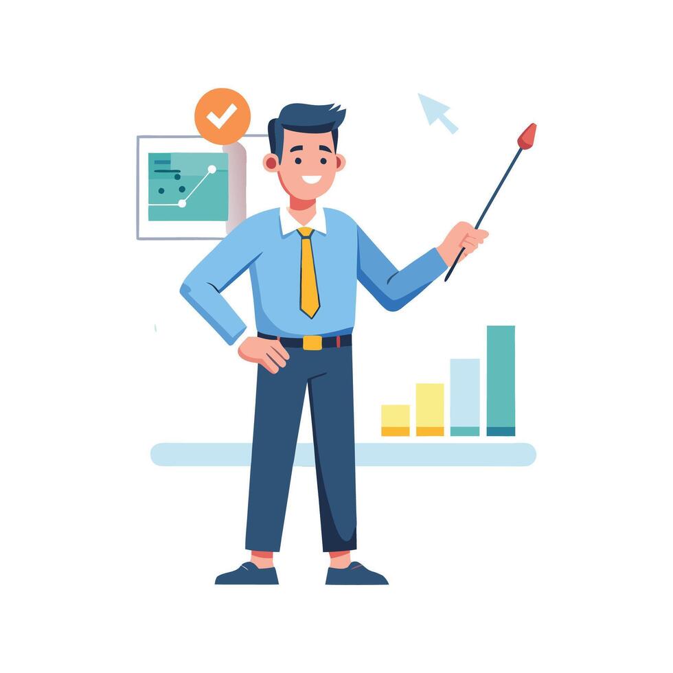 Teacher Pointing at Chart While Teaching vector