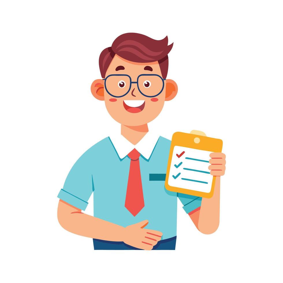 Instructor Smiling While Holding Report Card vector