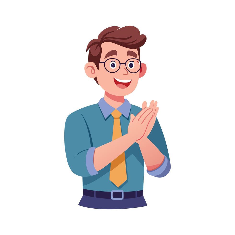 a man in glasses and tie applauding vector