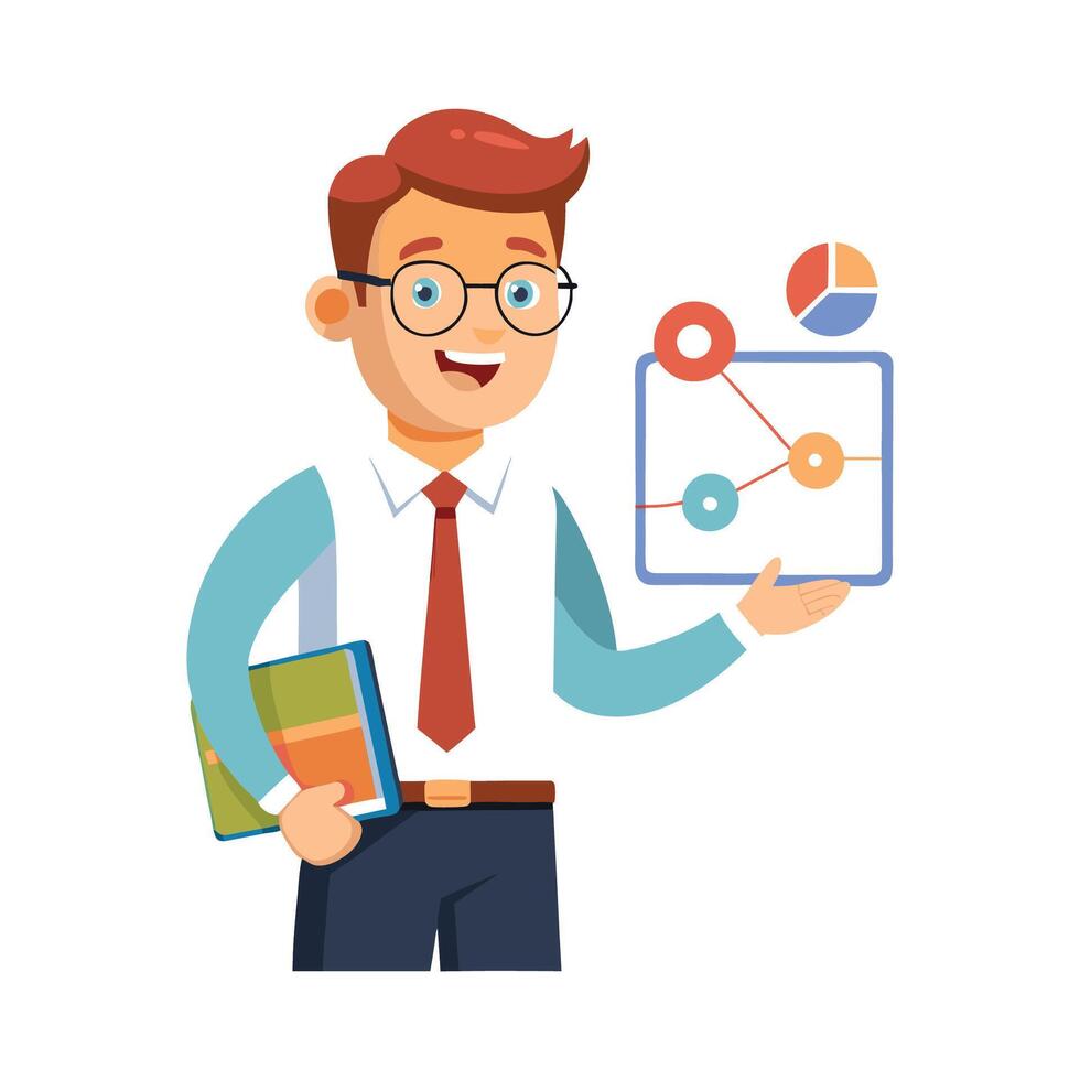 Male Teacher Presenting Chart for Explanation vector