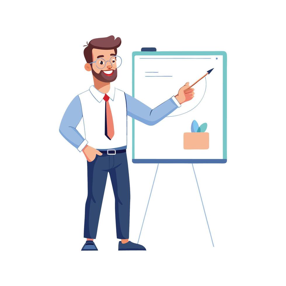 Male Teacher Presenting on Interactive Whiteboard vector