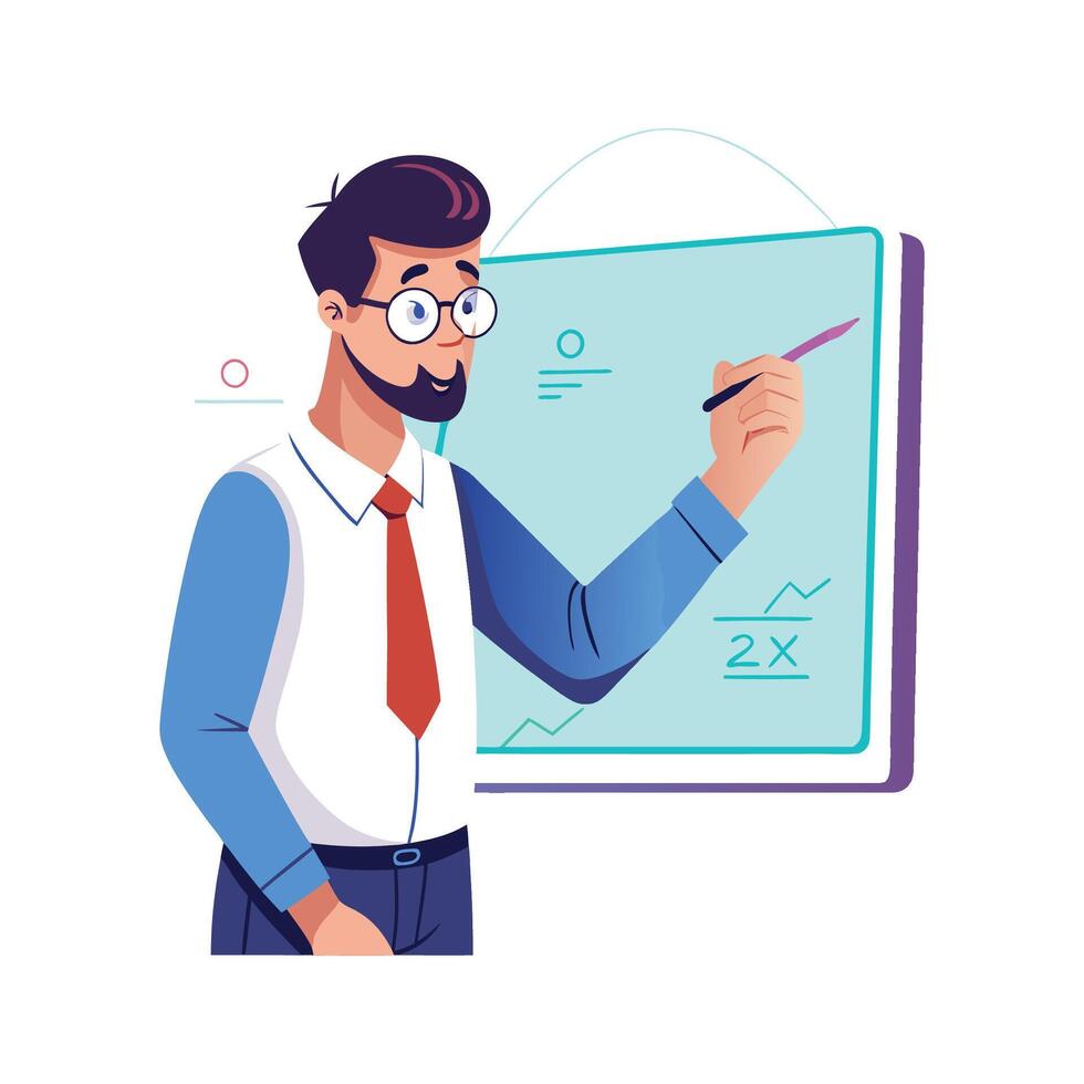 Teacher Featuring Writing on Whiteboard During Class vector