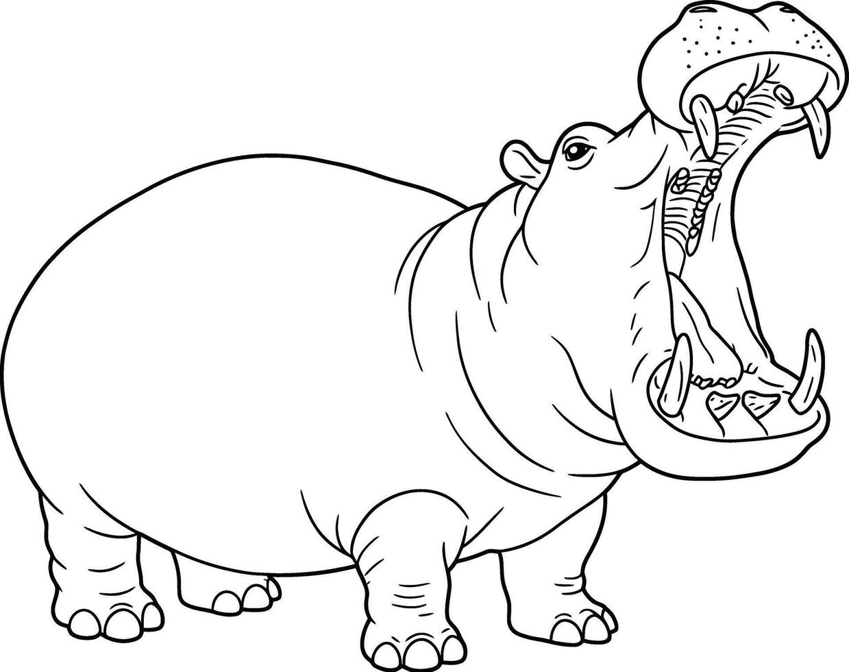 Coloring page of a Hippo with open mouth vector