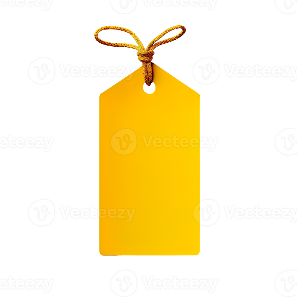 Blank yellow paper price tag isolated on transparent background png