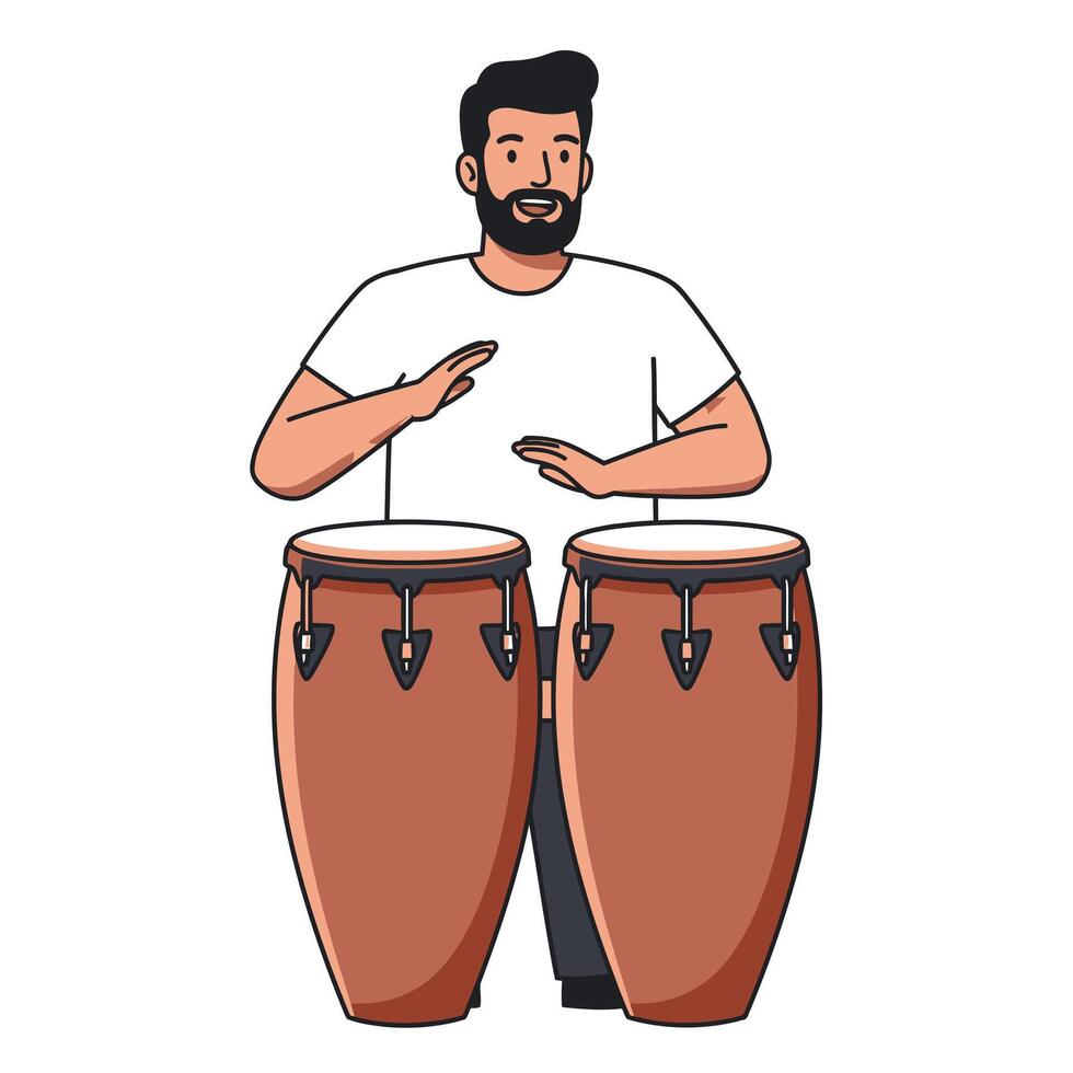 A man with a beard and a conga drum vector