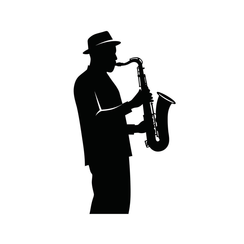 A man in a hat and suit is playing a saxophone vector
