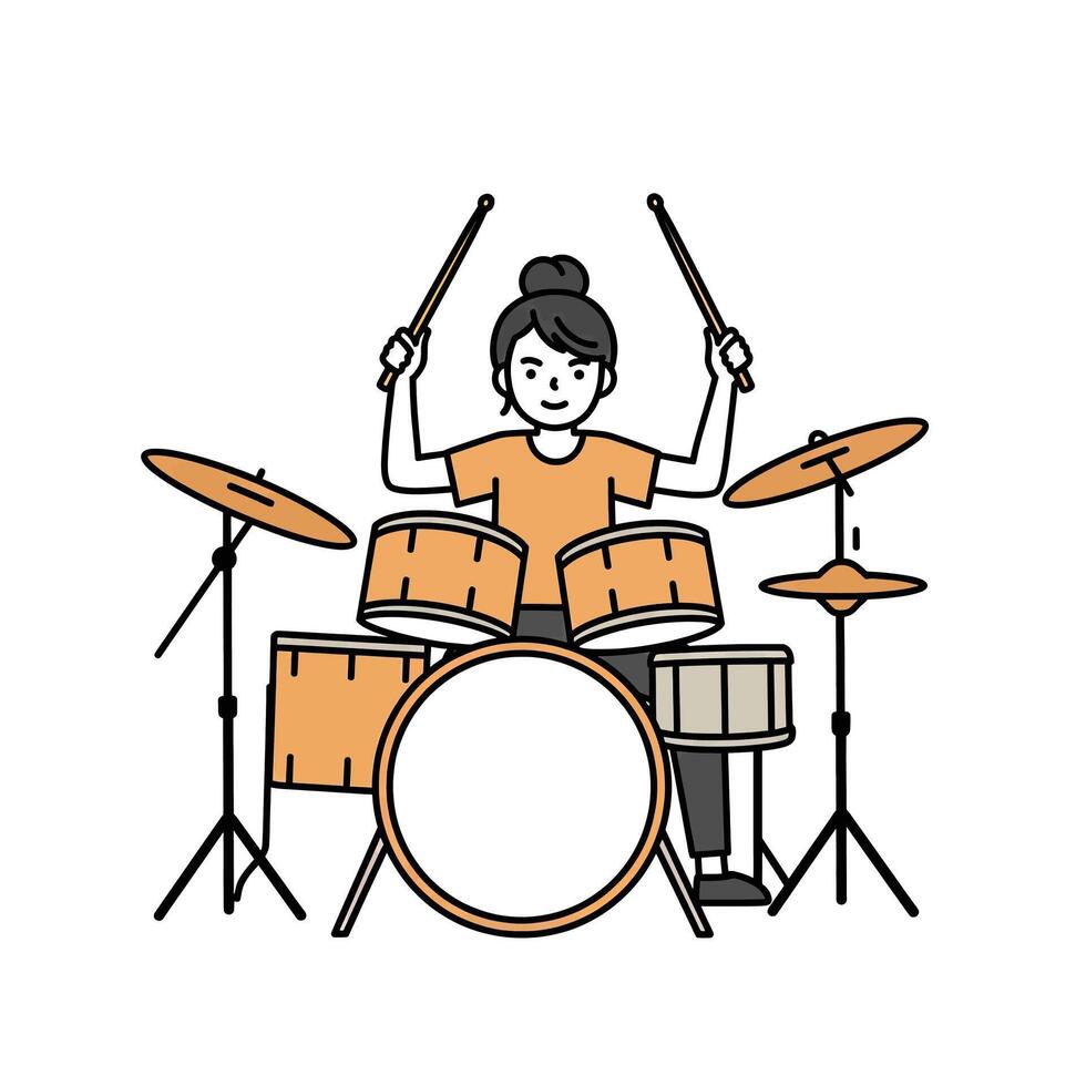 A woman playing the drums on a white background vector
