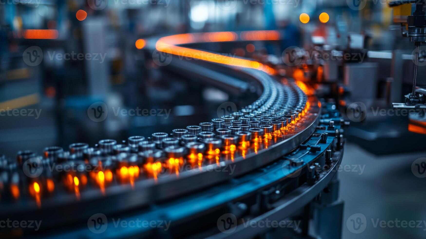 A conveyor system transports items through a high-tech factory, highlighting the role of automation and robotics in streamlining production processes for enhanced efficiency. photo
