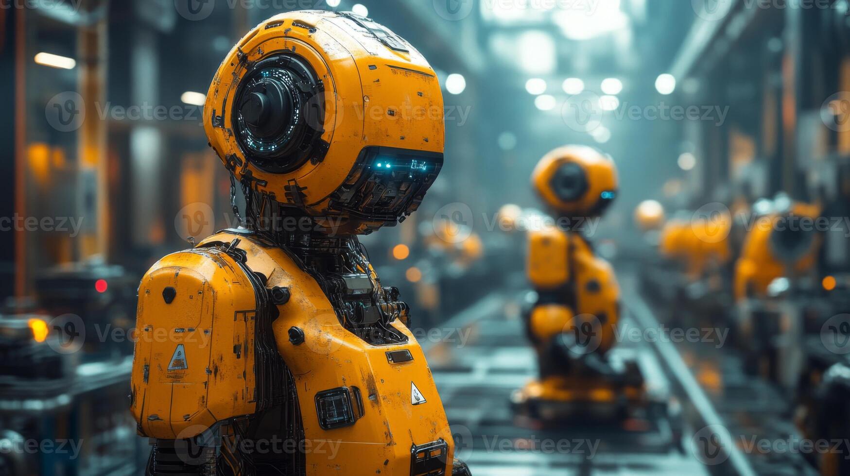 In a cutting-edge factory, robotic arms equipped with AI technology work efficiently along a conveyor system. The environment emphasizes automation and engineering advancements in manufacturing. photo