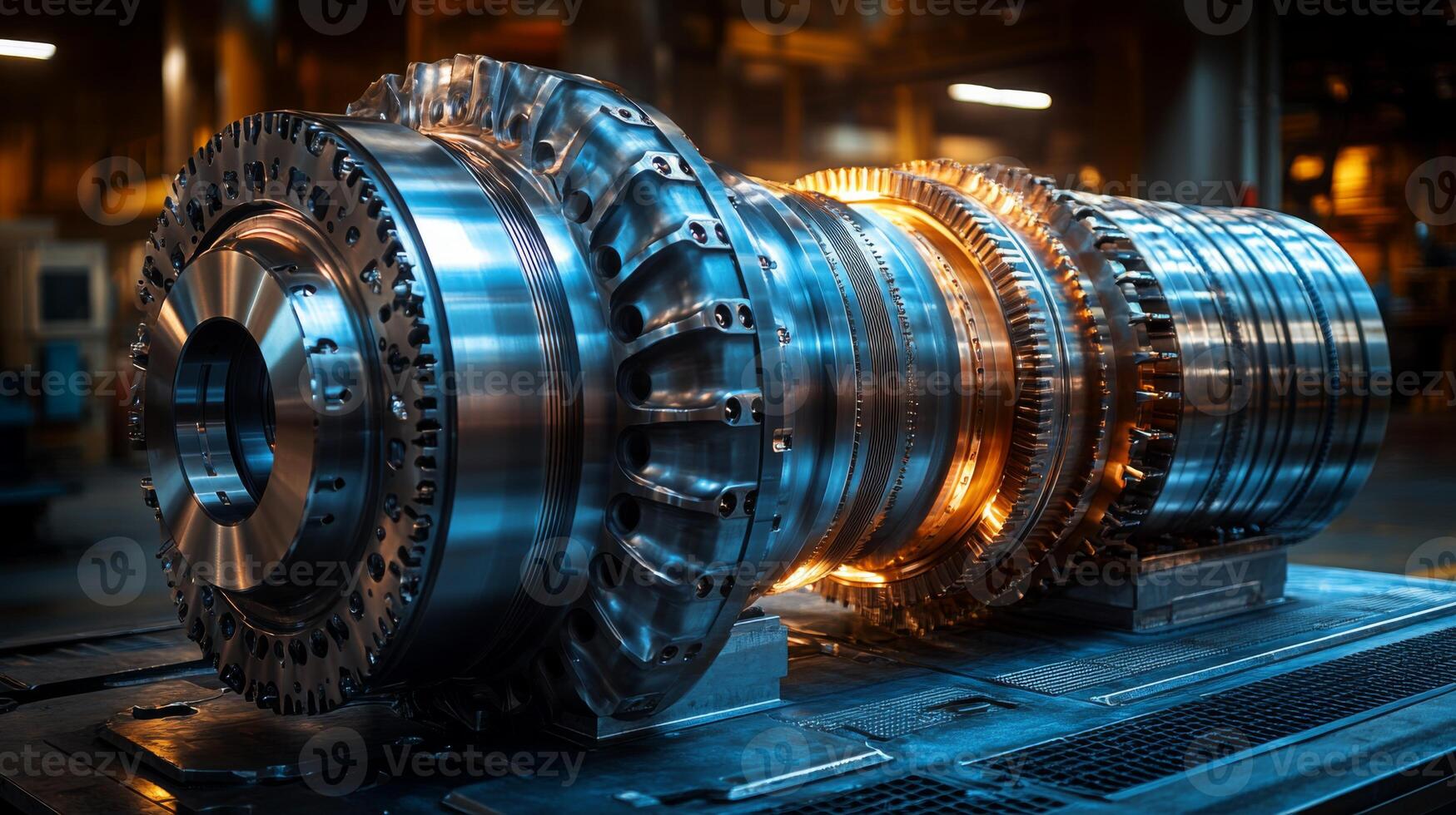 A highly engineered turbine component is showcased in a modern manufacturing facility. photo