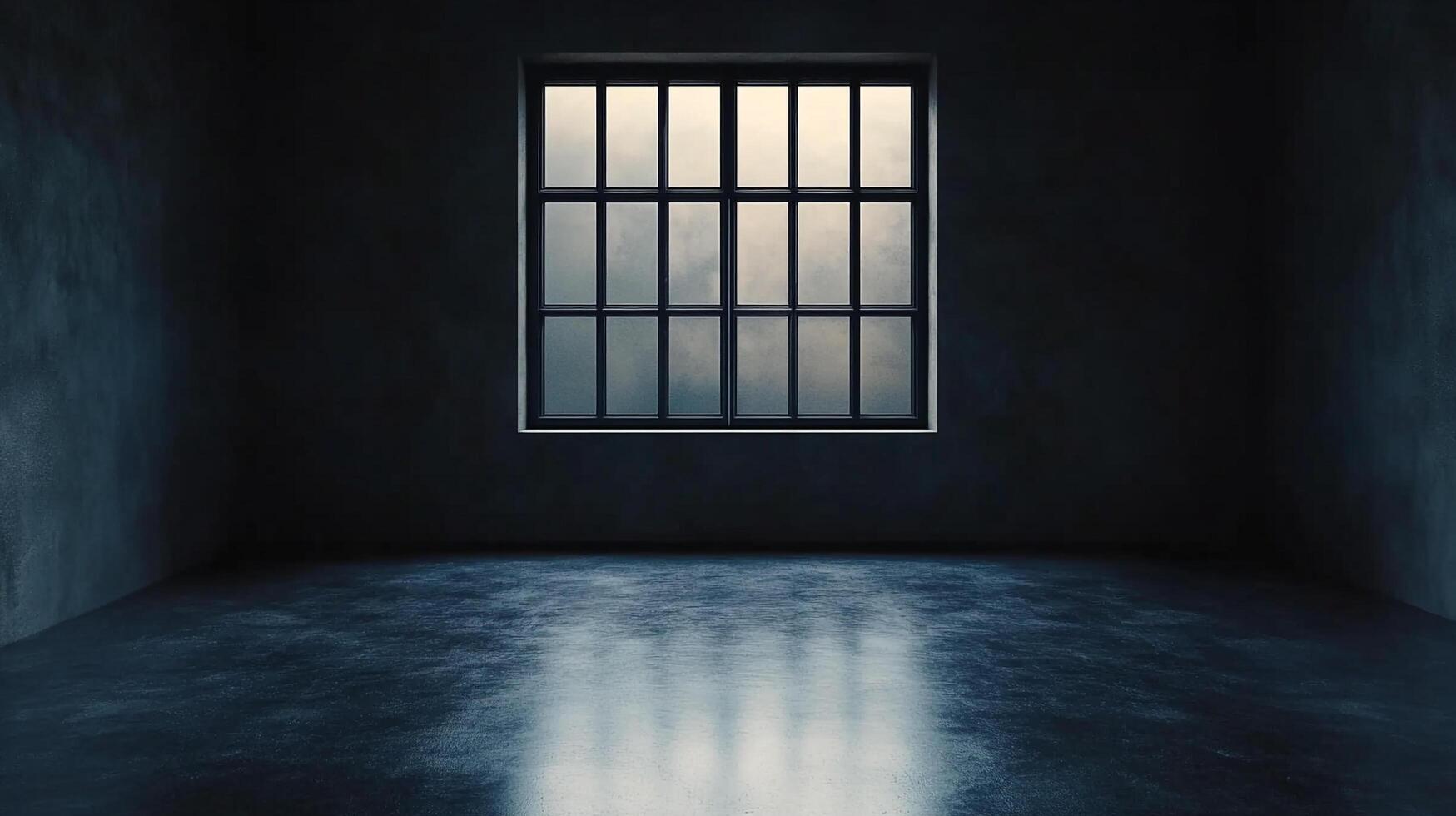 Gloomy window light illuminating the floor of a darkened room, casting a soft glow that contrasts the shadows. photo