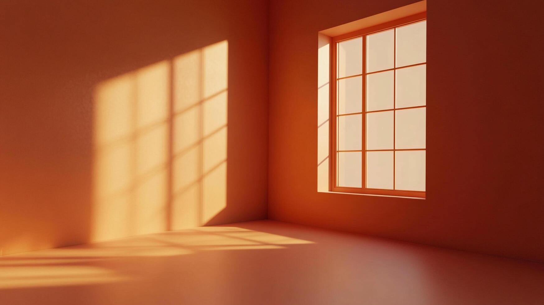 An interior space painted in a warm hue features natural light streaming through a window, creating a serene and inviting atmosphere. photo