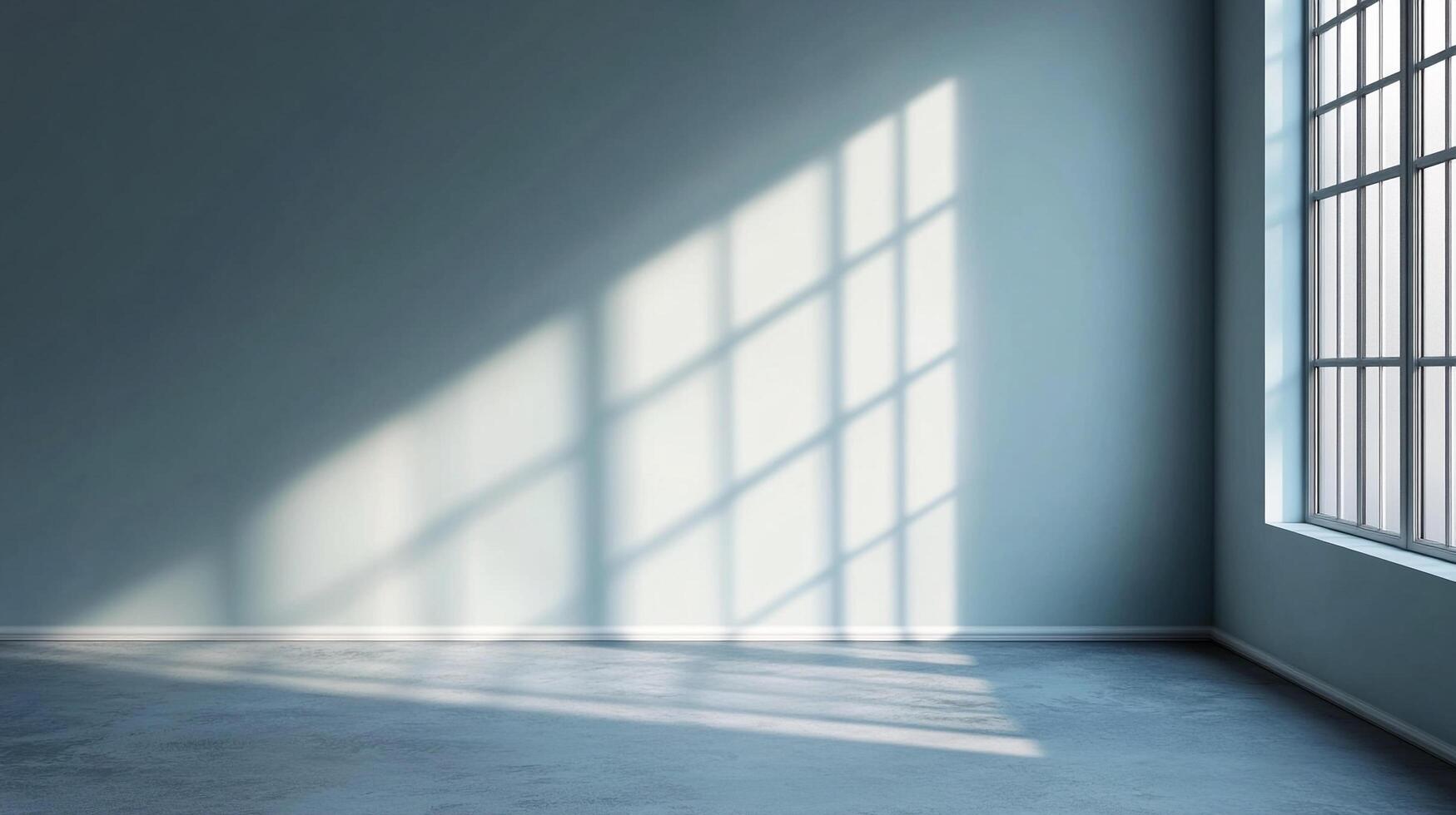 Interior space with natural light streaming in. A room features an accent wall illuminated by sunlight, creating a bright and airy ambience. photo
