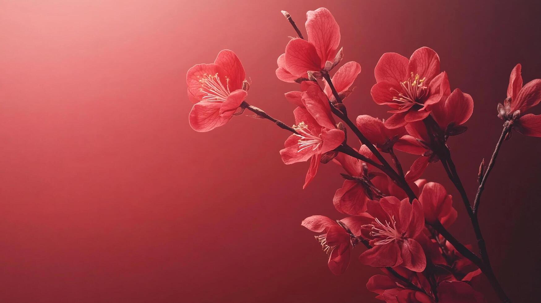 This beautiful image captures a cluster of vibrant red flowers against a soft gradient background, showcasing their delicate petals and blooming beauty. photo