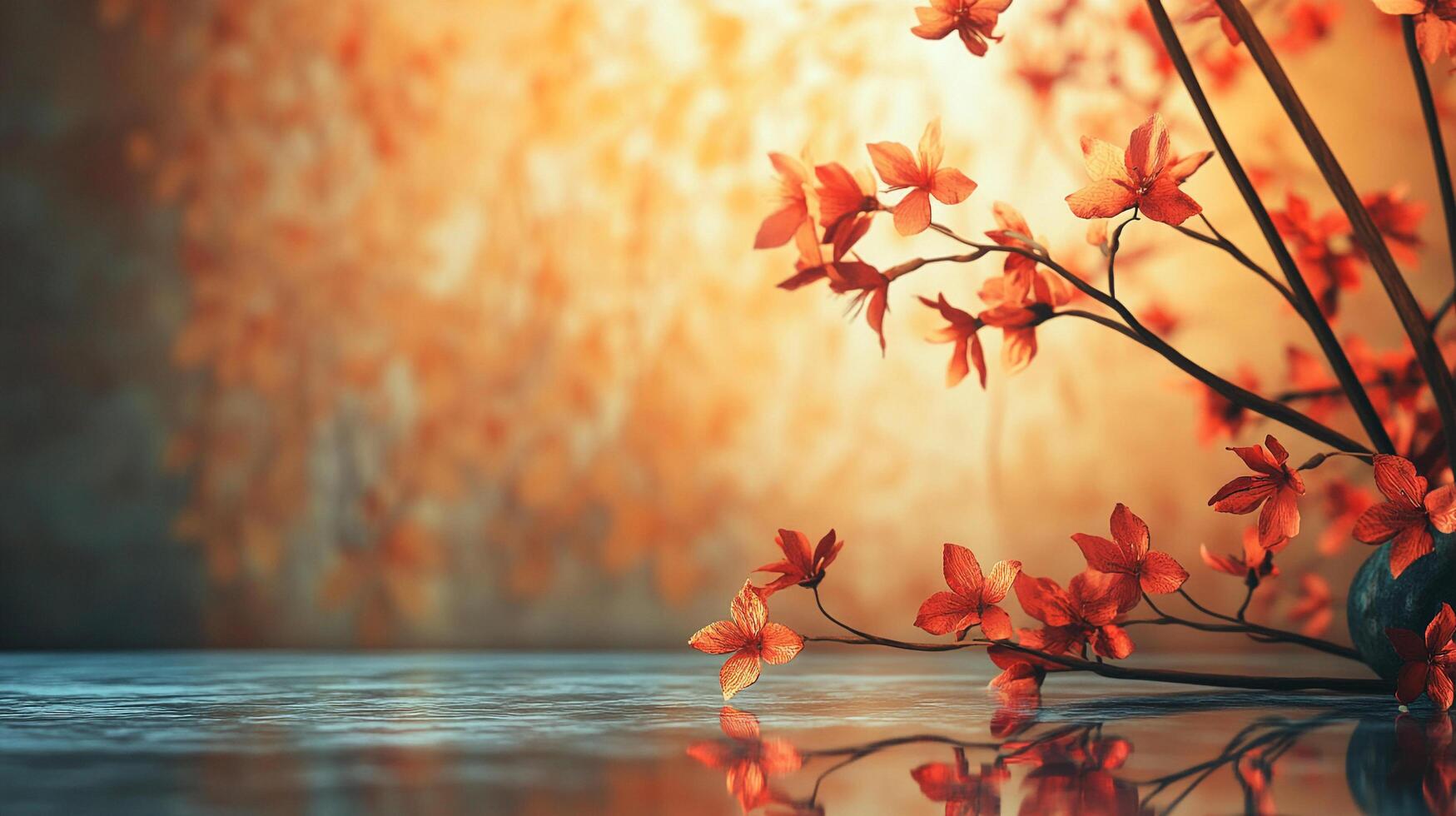 A serene composition featuring a delicate branch adorned with vibrant autumn leaves set against a softly blurred background, evoking a sense of tranquility and warmth. photo