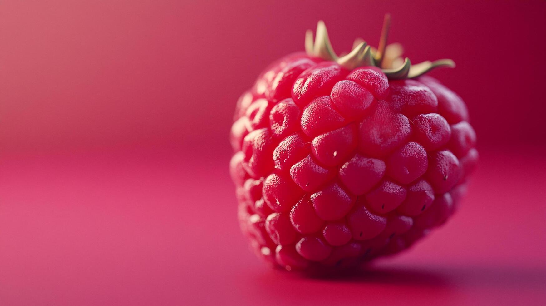 This close-up image of a fresh raspberry against a soft pink background highlights its vibrant color and texture, encapsulating the essence of summertime fruitfulness. photo