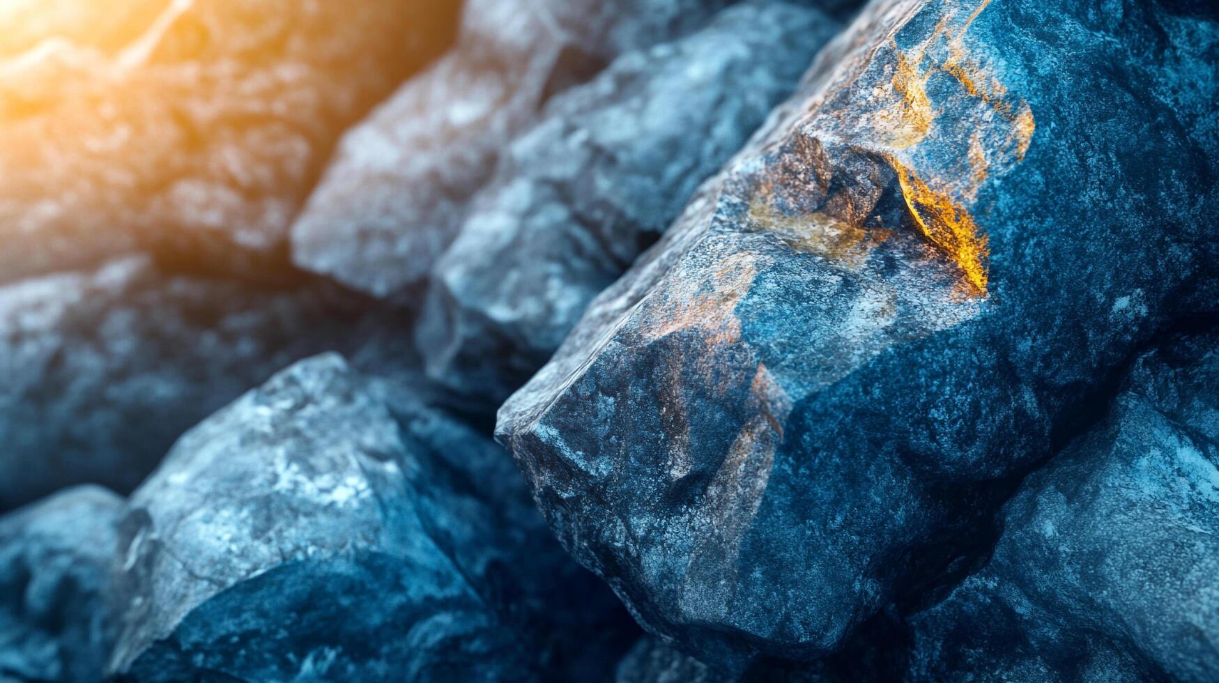 A close-up view of rough stone textures highlighted by warm light, showcasing the unique patterns and colors formed in natural rock formations over time. photo