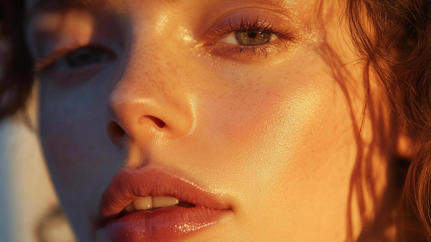 A stunning close-up portrait highlighting a woman's flawless skin and radiant complexion, emphasizing natural beauty and soft lighting effects in photography. photo