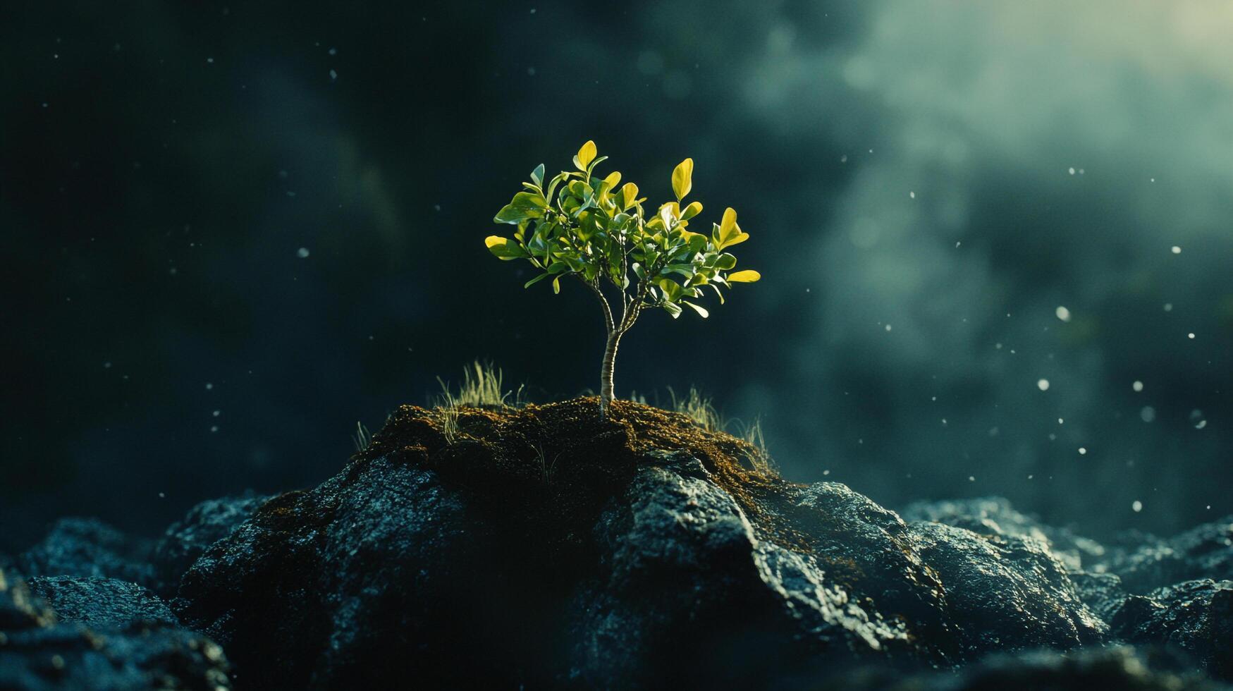 A small tree thrives in a rocky landscape, symbolizing resilience and growth in a challenging environment, demonstrating the beauty of nature's persistence. photo