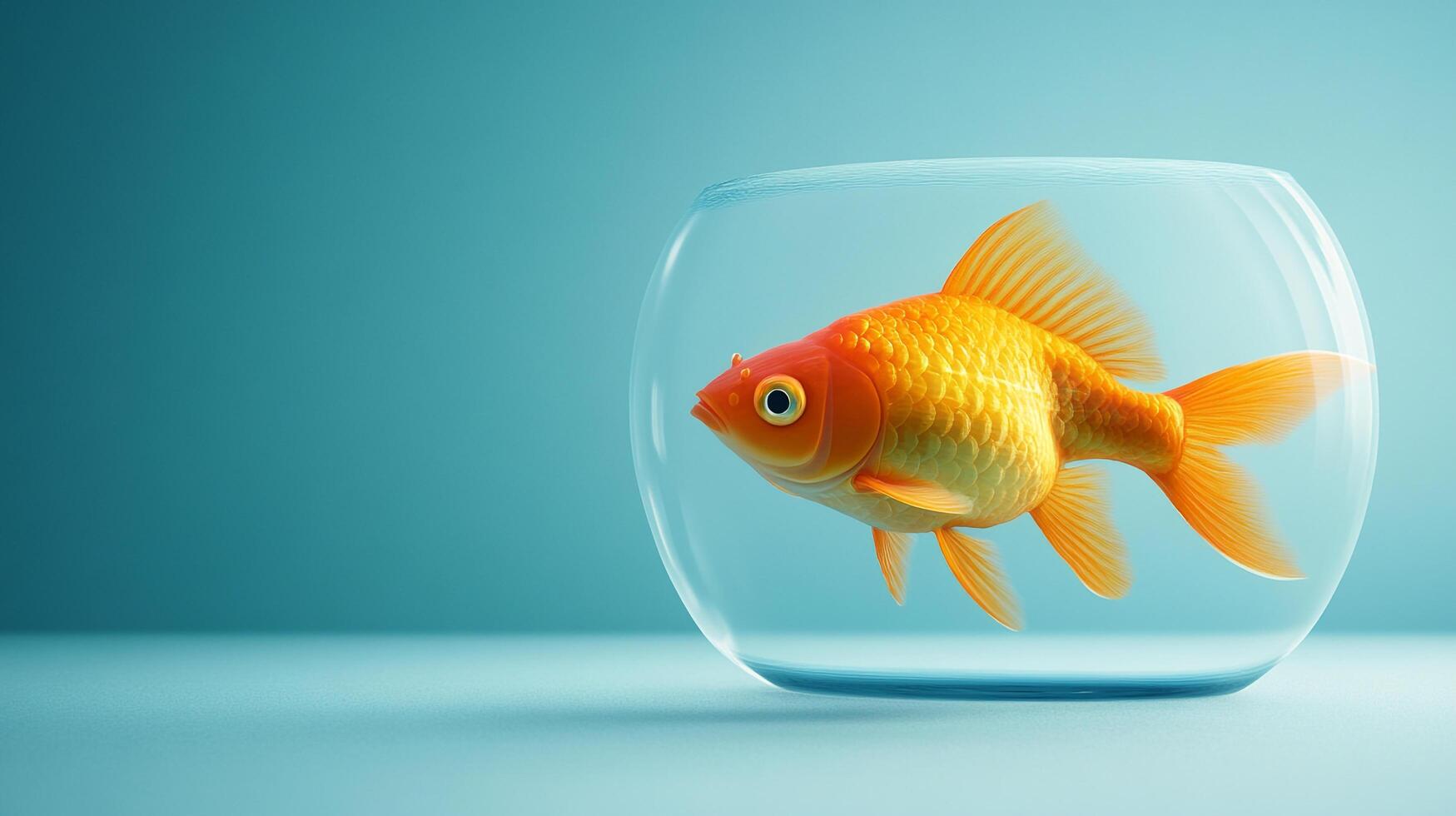 A lively goldfish swims gracefully in a crystal-clear bowl, representing tranquility and the beauty of aquatic life, perfect for nature lovers and serene environments. photo