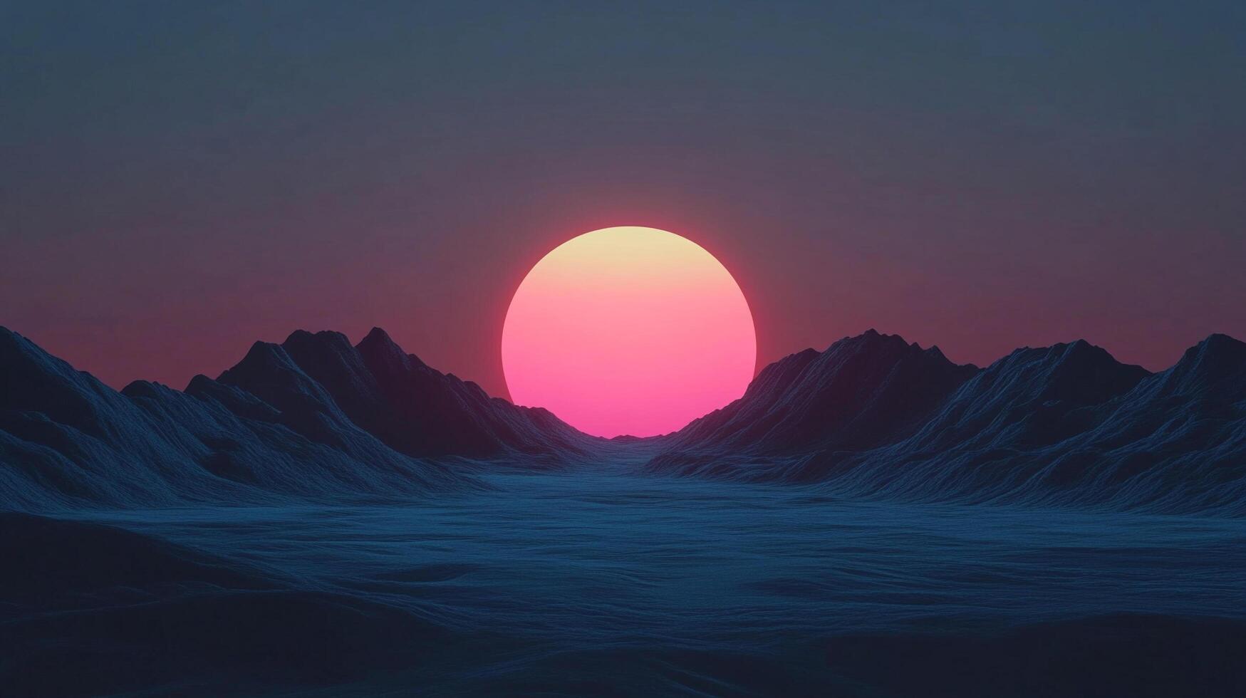A captivating surreal depiction of a mountain landscape with a futuristic sunset, blending rich colors and textures to evoke wonder and imaginative explorations of nature. photo