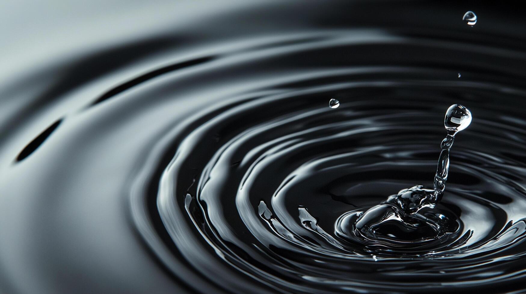 An artistic representation of water droplets creating beautiful ripple patterns on a dark surface, symbolizing calmness, flow, and the tranquility of nature's beauty. photo