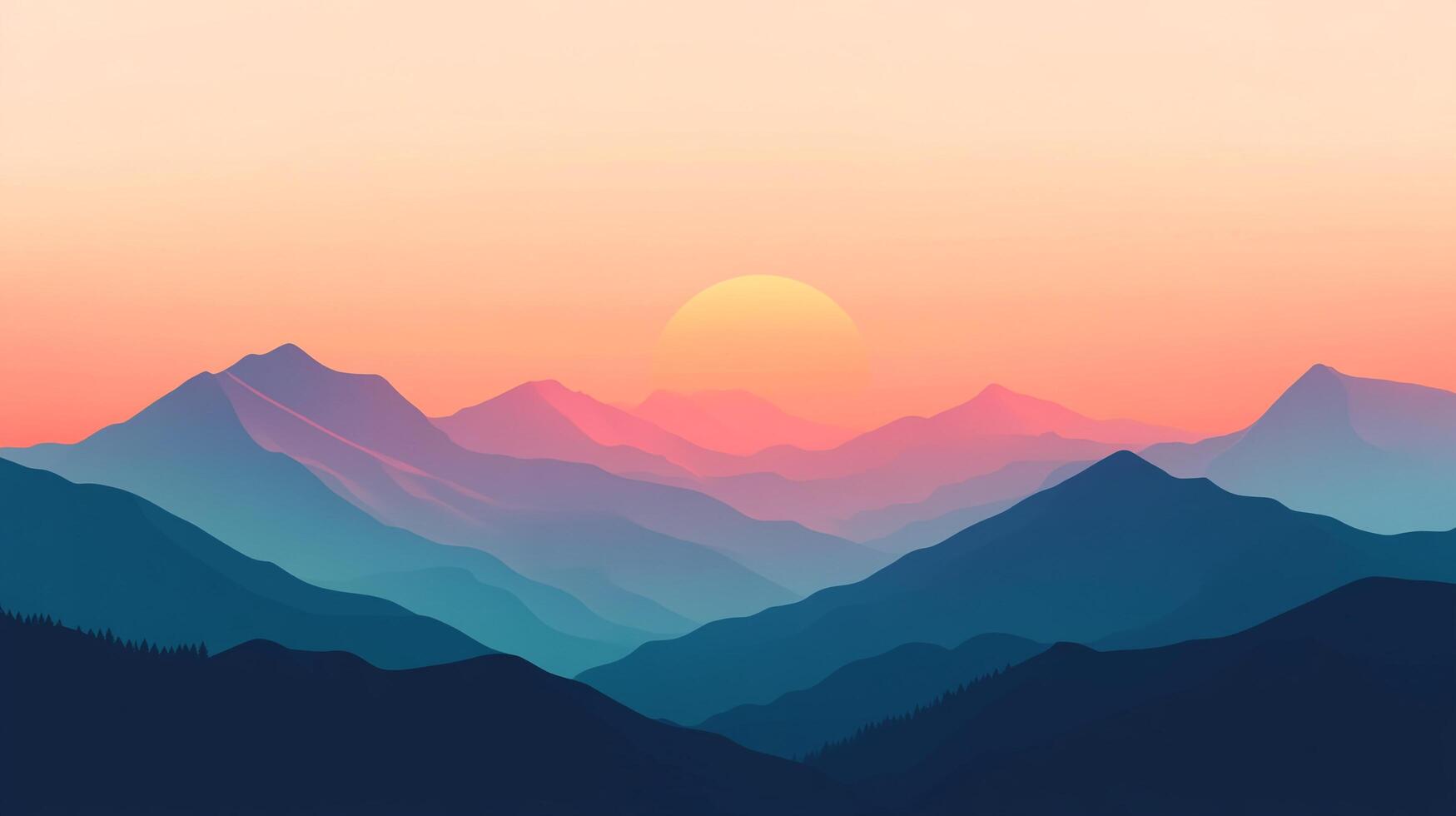 A majestic mountain range at sunrise, bathed in warm colors, embodying nature's beauty and the tranquility that comes with the dawn of a new day. photo
