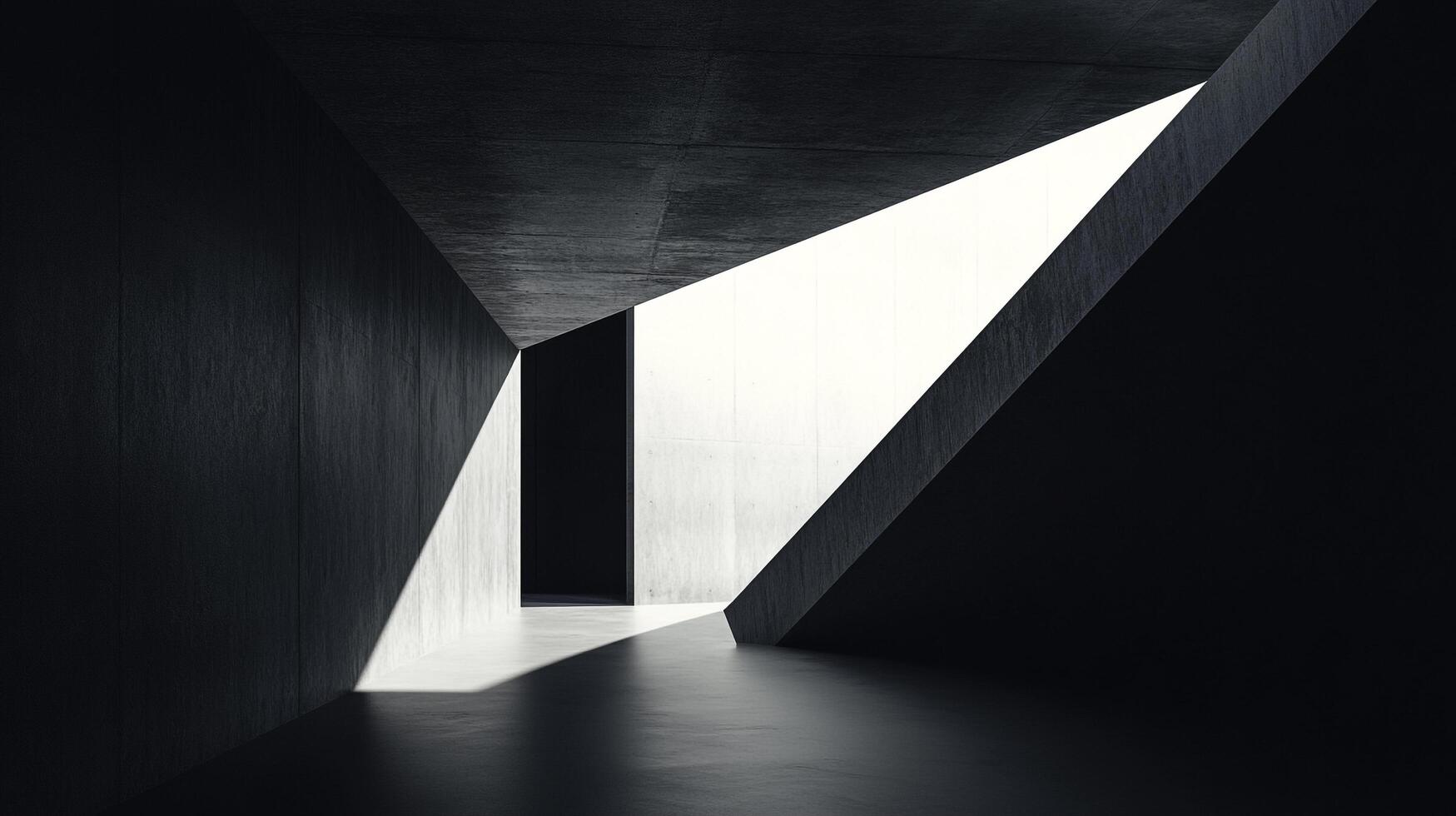 An artistic view of a modern architectural space, highlighted by dramatic angles and shadows, fostering a striking interplay between light and structure. photo