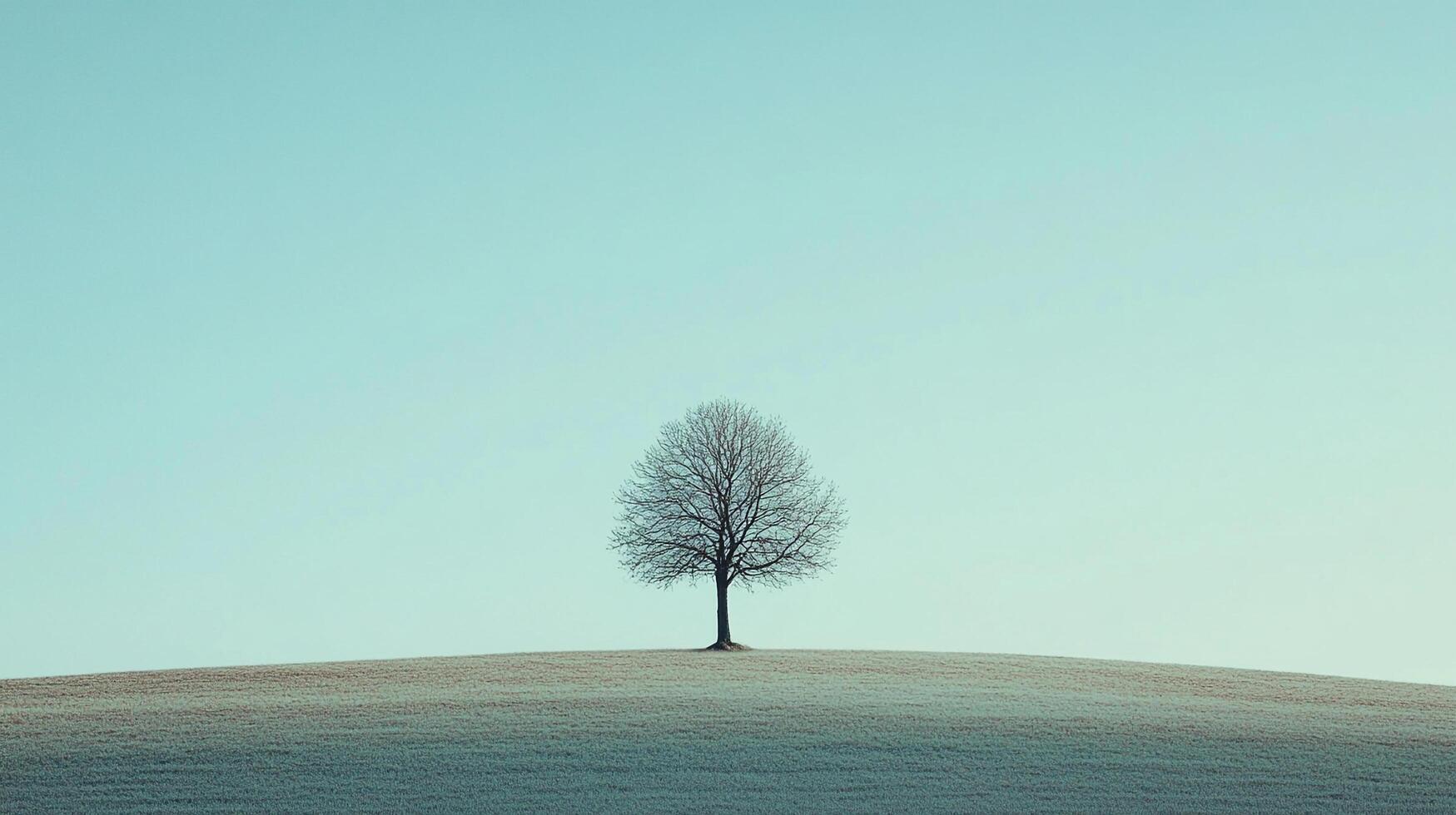 A lone tree atop a gentle hill evokes feelings of tranquility and reflection, embodying nature's beauty against a serene sky in minimalist aesthetic. photo