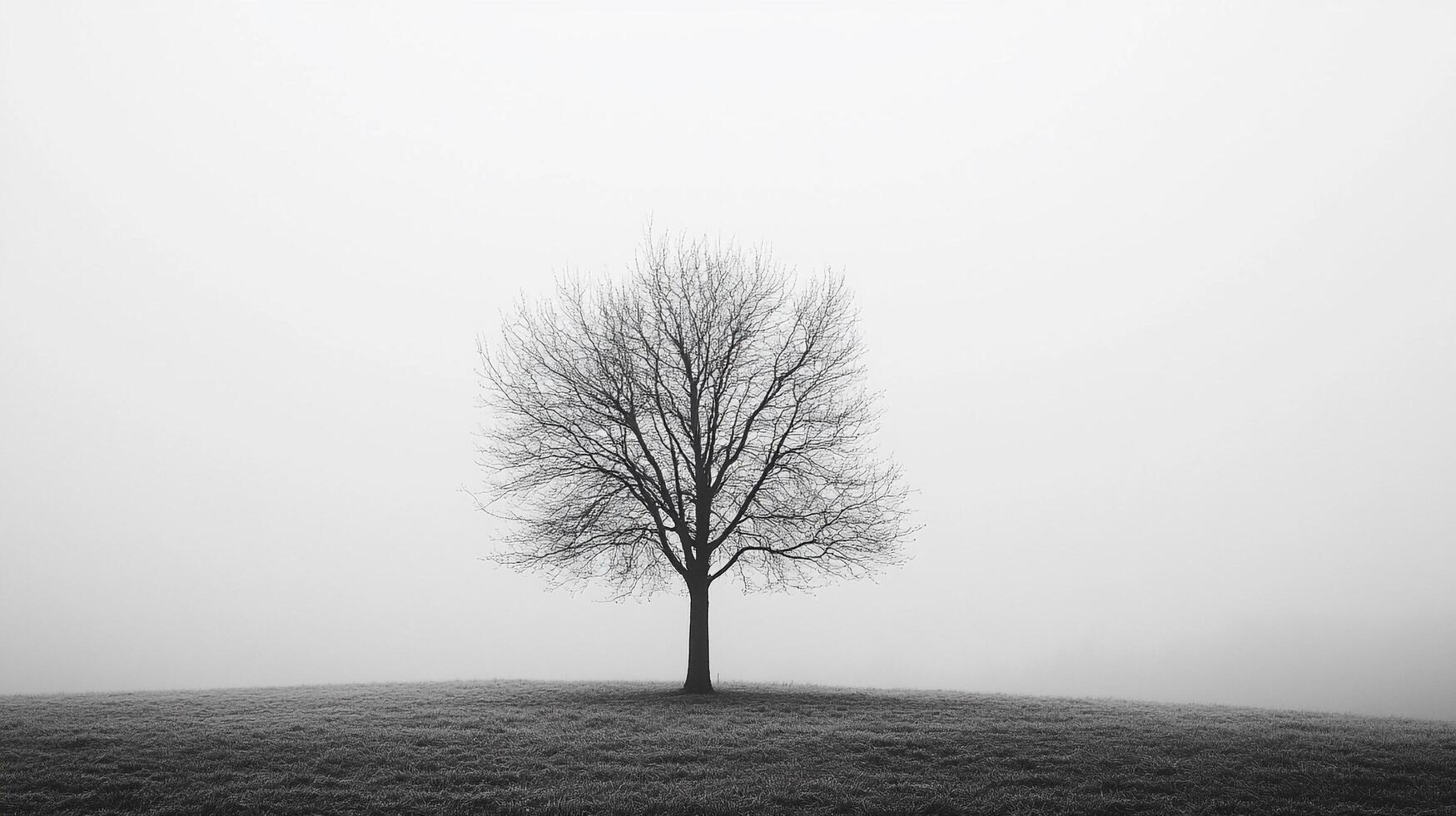 A hauntingly beautiful image of a solitary tree standing amidst a foggy landscape, evoking emotions of solitude, mystery, and introspection. photo
