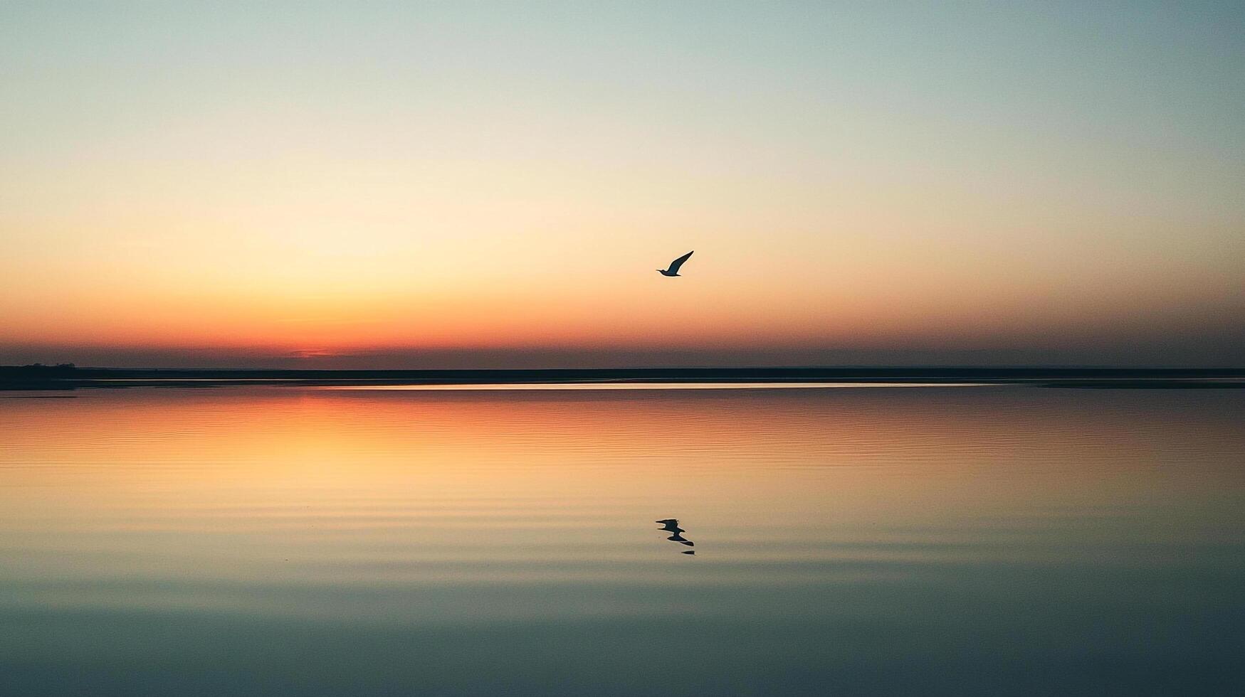 An enchanting twilight scene with gentle ripples on water and distant mountains, capturing the beauty of nature in a soothing palette of soft colors. photo