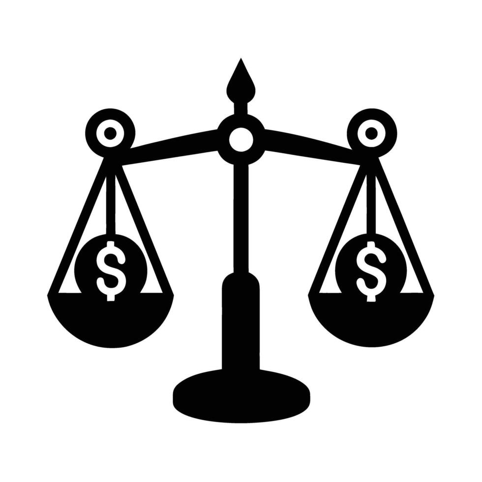 Balanced scale with dollar sign silhouette representing fair financial justice vector