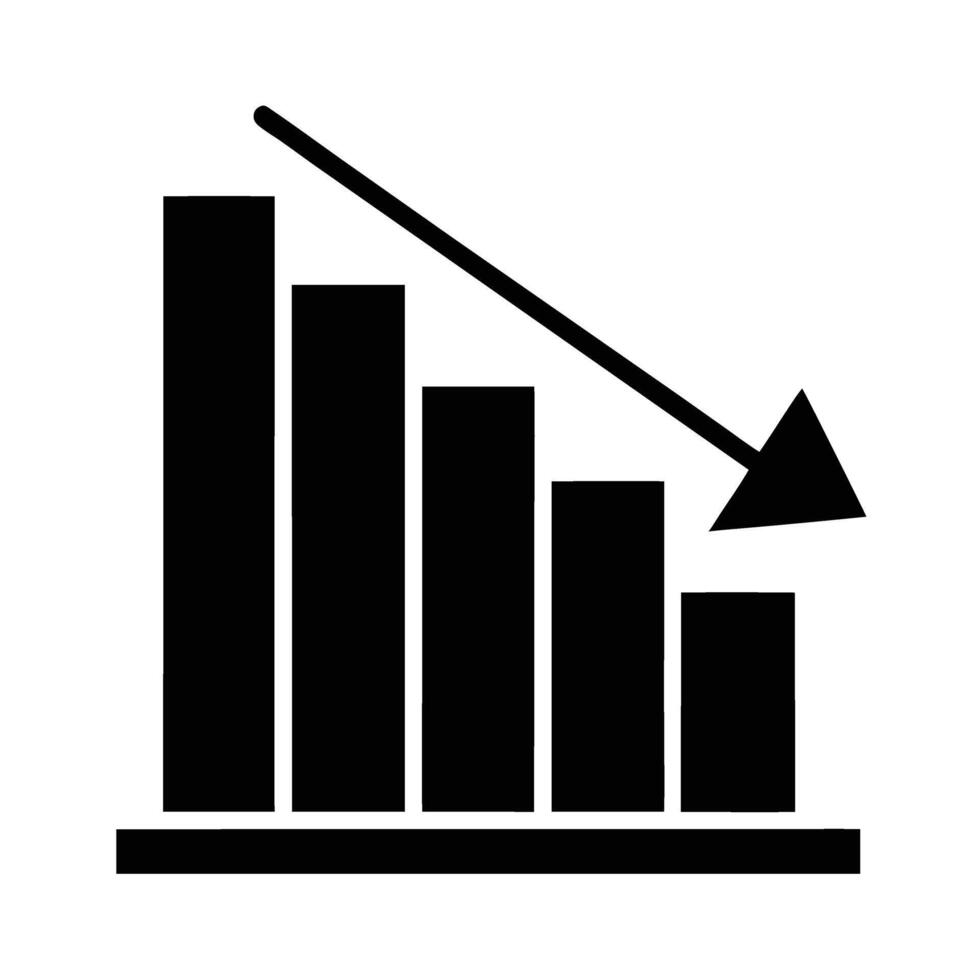 Bar chart with declining arrow silhouette highlighting economic downturn trends vector