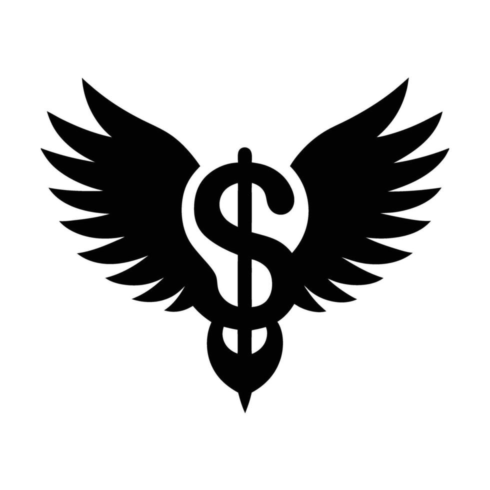 Business dollar sign with wings silhouette flat on white for financial freedom vector
