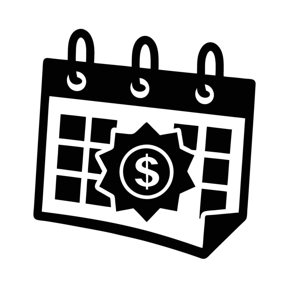 Dynamic calendar with payment due mark silhouette flat for strategic time management vector