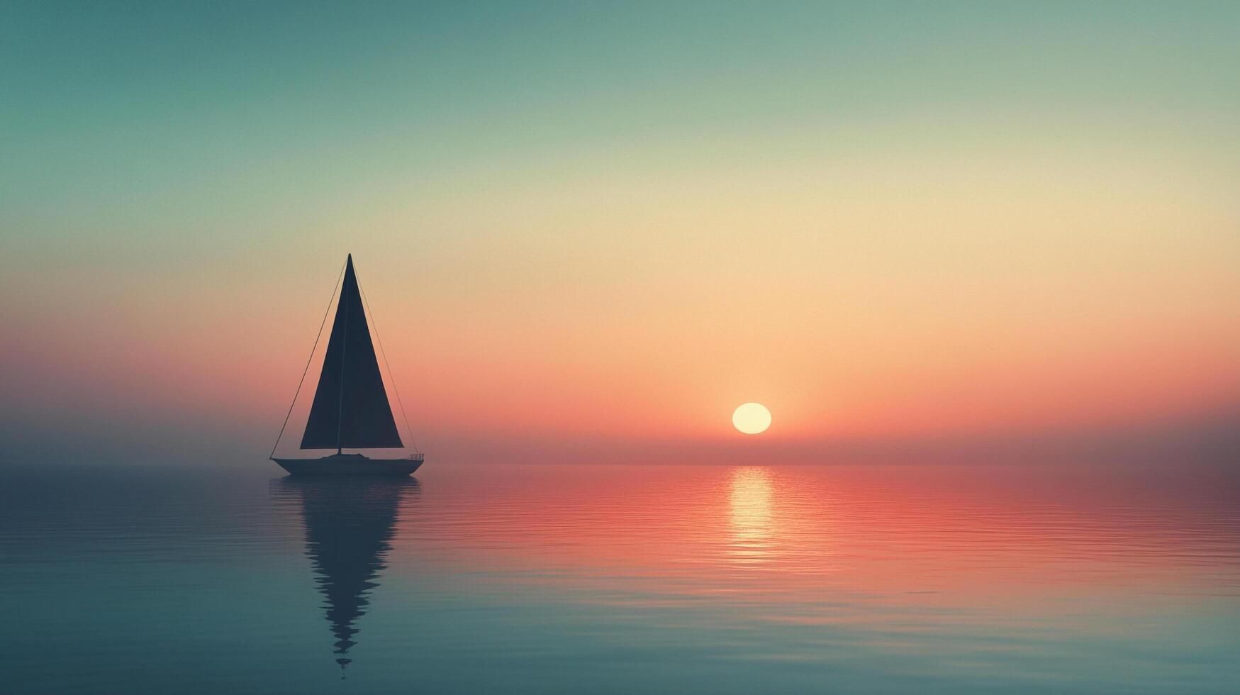 A serene sailboat glides smoothly across a calm sea, illuminated by a warm sunset, creating a picturesque scene that evokes feelings of adventure and harmony with nature. photo