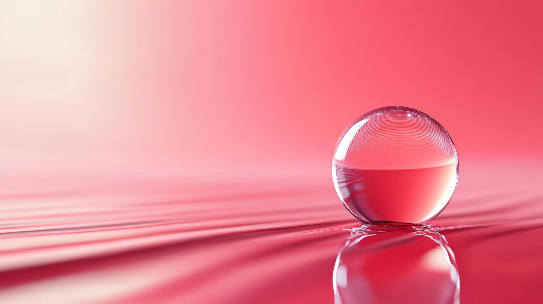 An elegant image of a water droplet resting on a pink surface, reflecting light beautifully and creating a serene atmosphere with its smooth contours and vibrant colors. photo