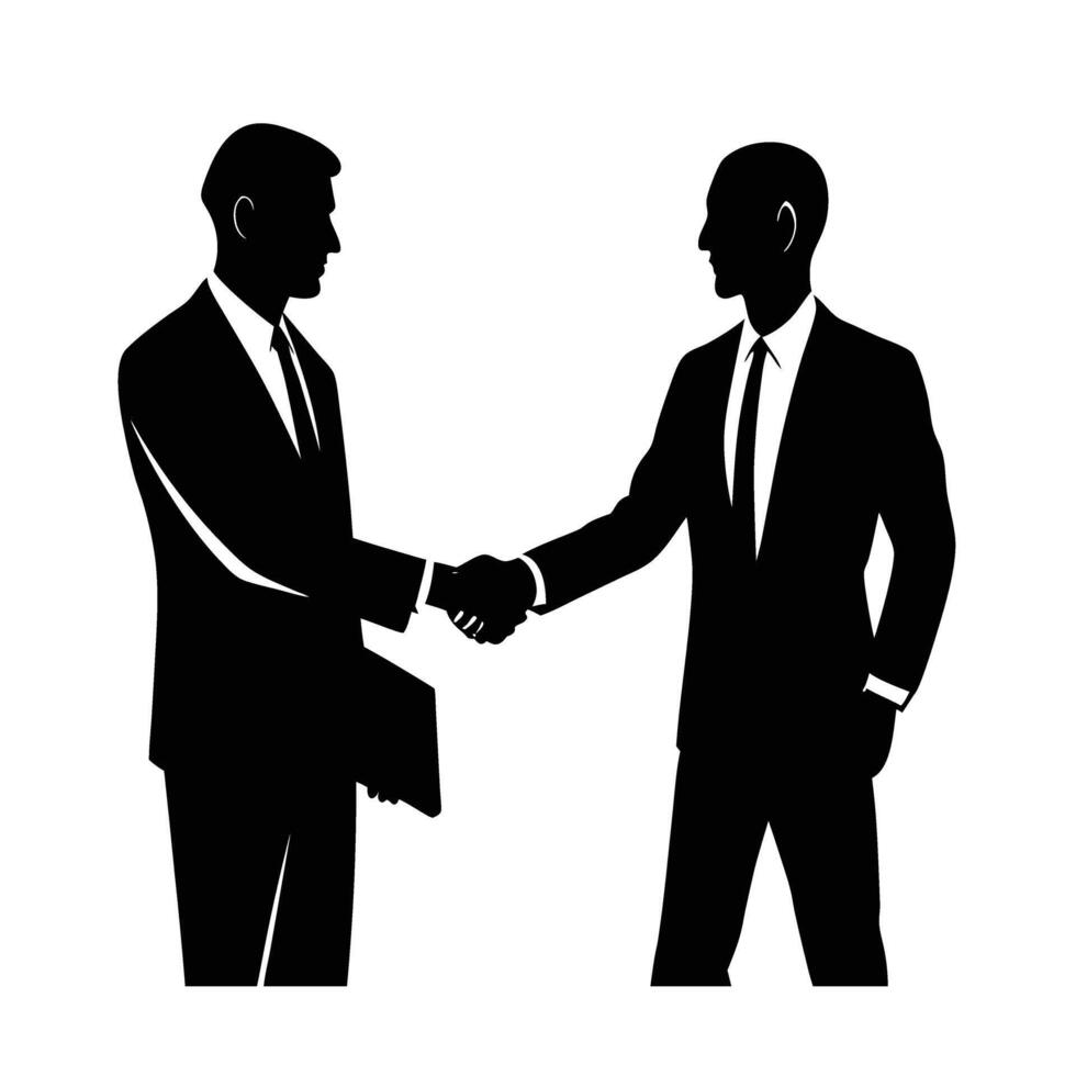 Modern handshake business deal silhouette flat on white for collaborative agreements vector