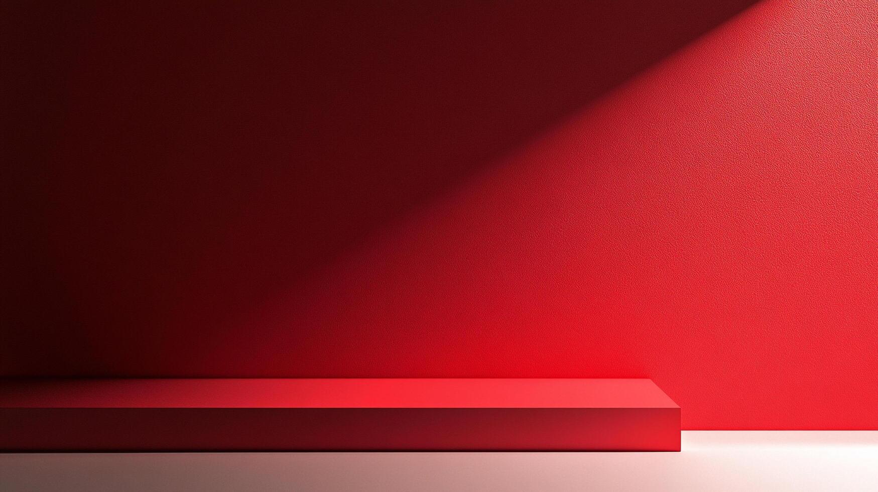 A striking image of a bold red wall enhanced by dramatic light and shadow, creating depth and intrigue while conveying a sense of modern simplicity and artistic expression. photo