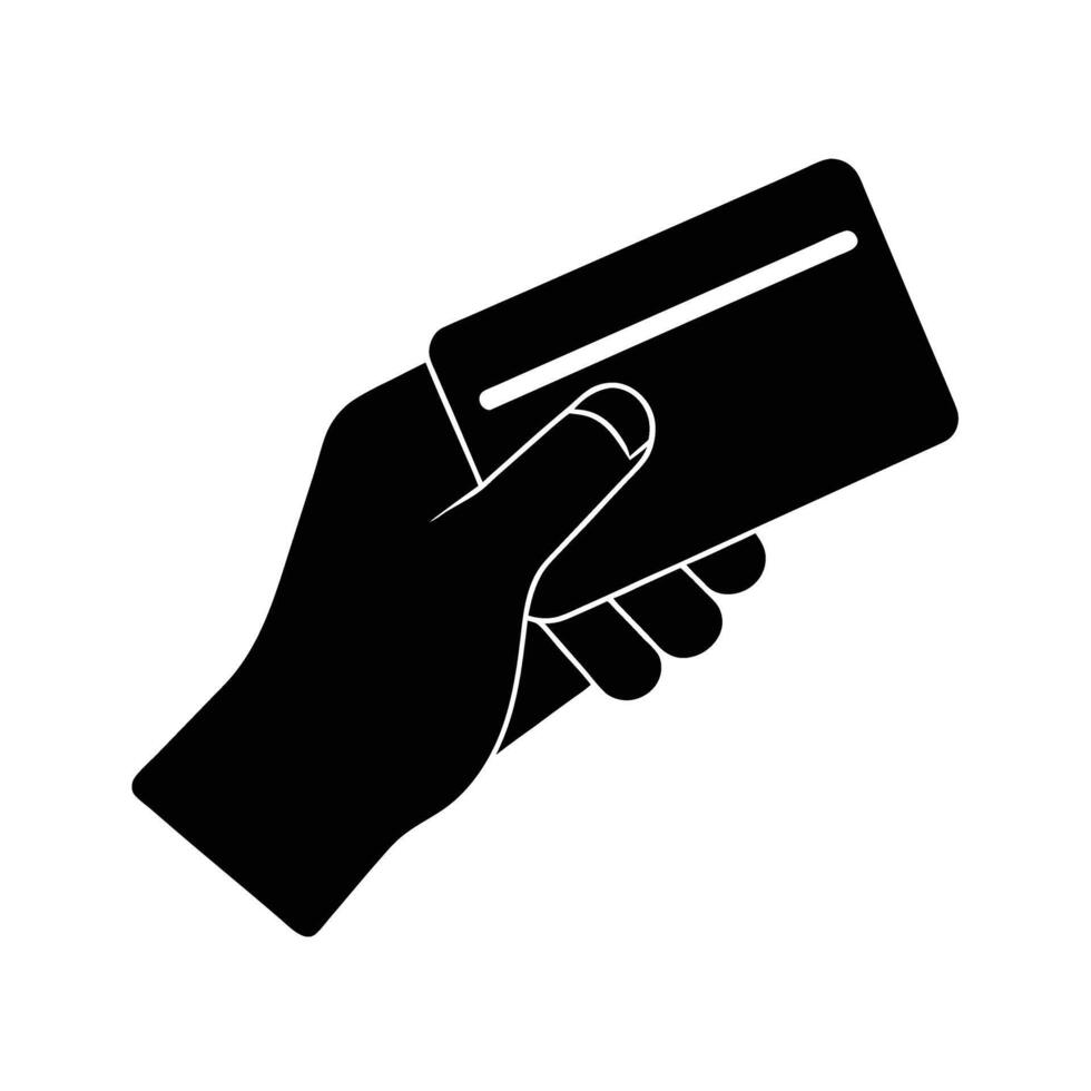 Business hand holding a credit card silhouette flat on white for payment processing vector