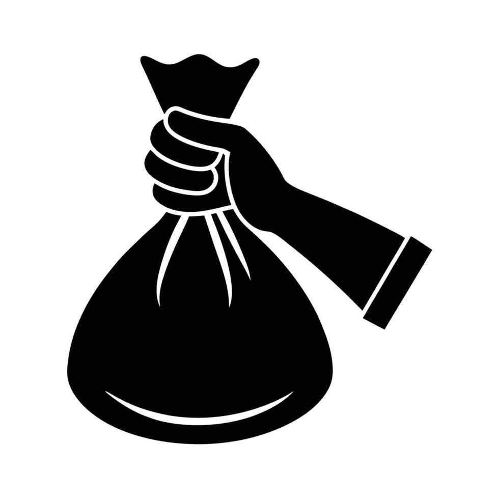 Modern hand holding money bag silhouette flat on white for financial gain vector