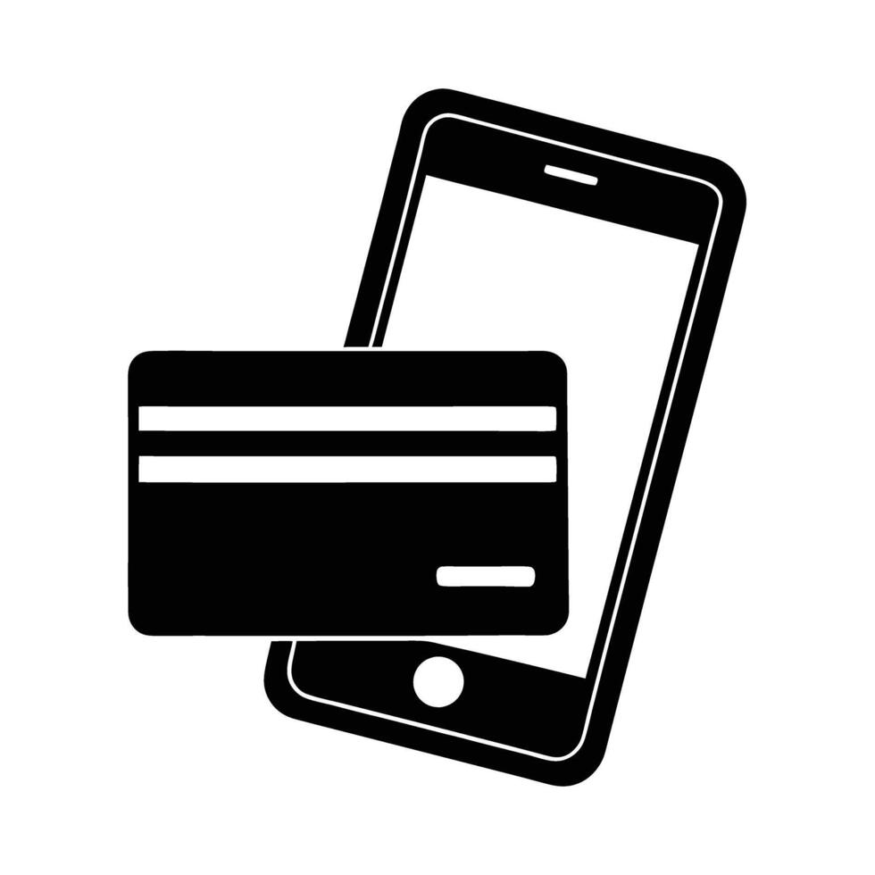 Dynamic mobile phone with credit card silhouette flat on white for seamless payment processing vector