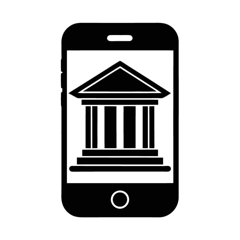 Business mobile phone with banking app silhouette flat on white for digital commerce vector