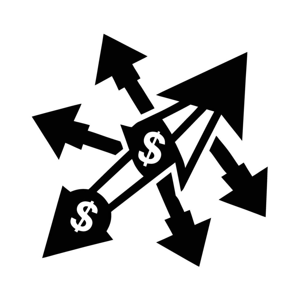 Dynamic money transfer arrows silhouette flat on white for seamless financial flow vector